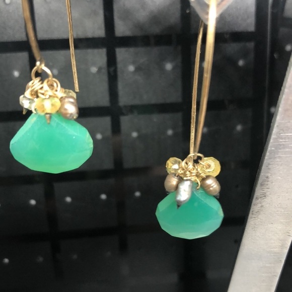 Bundle 2 stone and crystal trendy statement long wire hook earrings dangle drop. - Picture 6 of 7